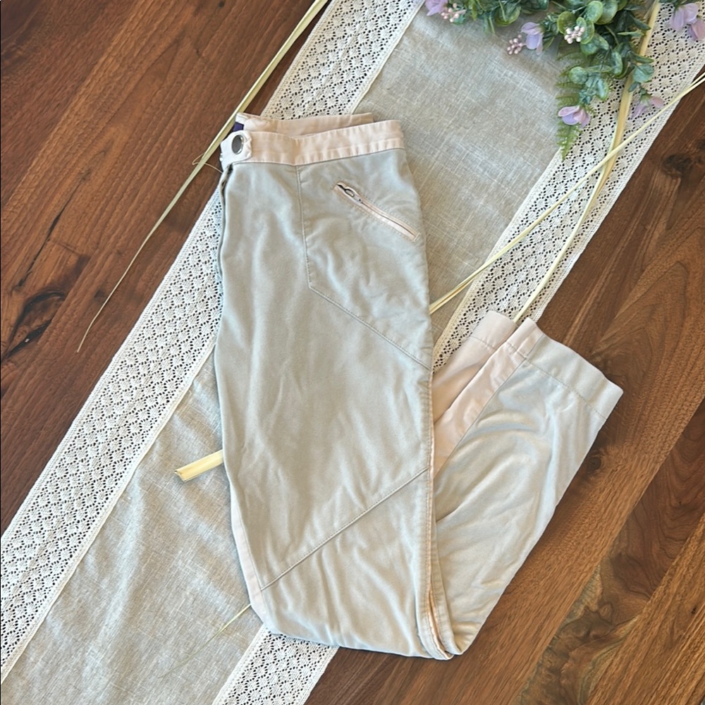 Vintage Stylish Suede Beige Pants with Zipper Detail